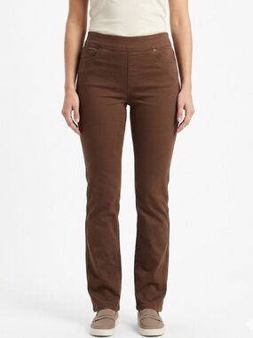 Up! Pants Brown Slim Fit Stretch Trousers | 69% Cotton | Pull-On Mid Rise Pants